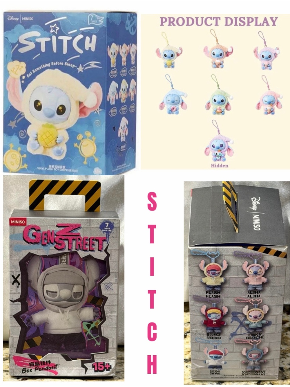 Disney Miniso Gen Z Street & Stitch Eat Something Before Bed plush blind boxes